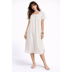 VINTAGE COTTAGECORE NIGHTGOWN white MEDIUM cotton embroidered lace sleep lounge